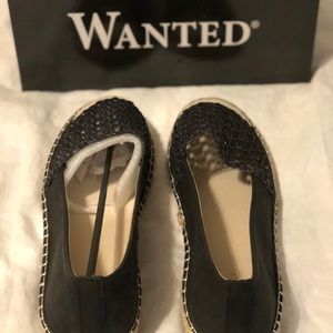 black slip on open weave eapadrilles